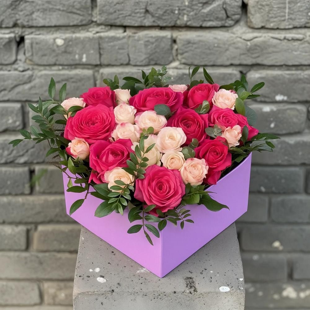 Цветочная композиция из Розы в коробке в Северобайкальске
