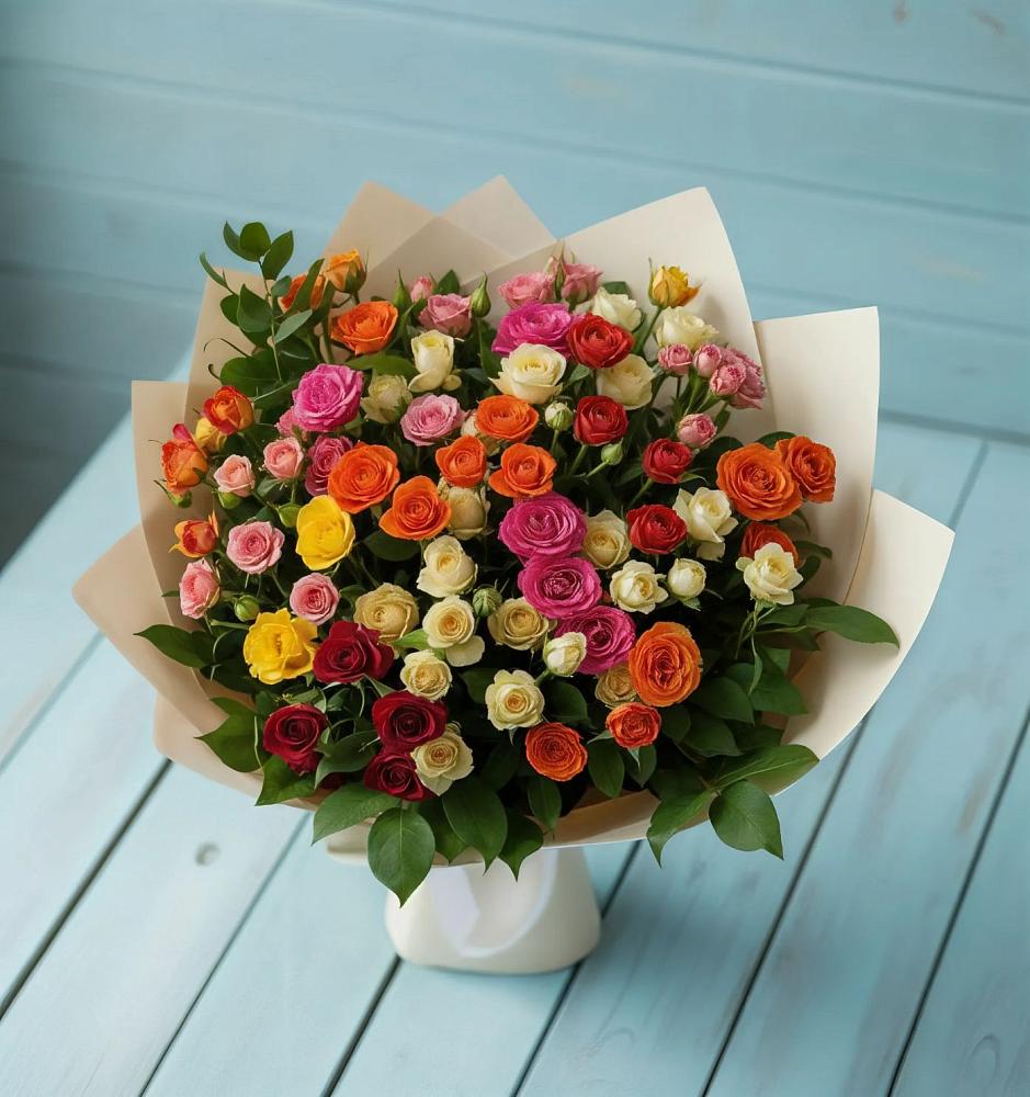 Букет Микс из разноцветных кустовых роз в Северобайкальске