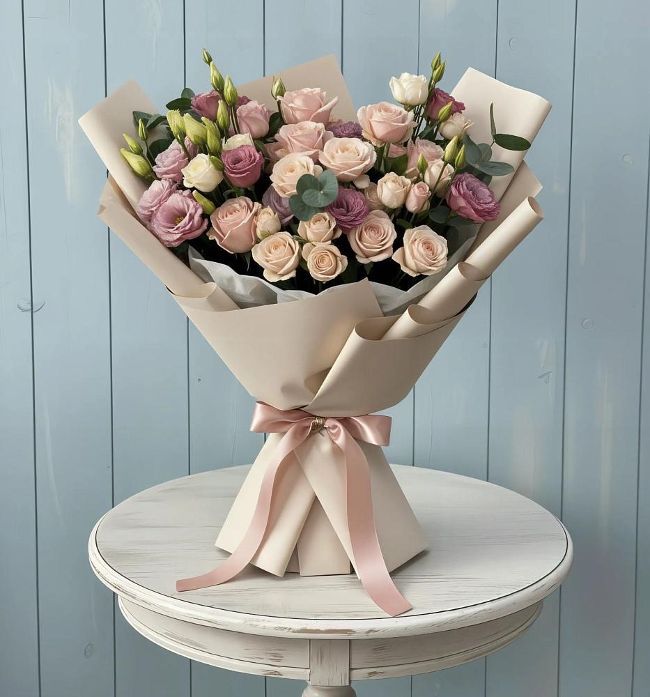 Букет цветов из: Розы и Лизиантусы в Северобайкальске