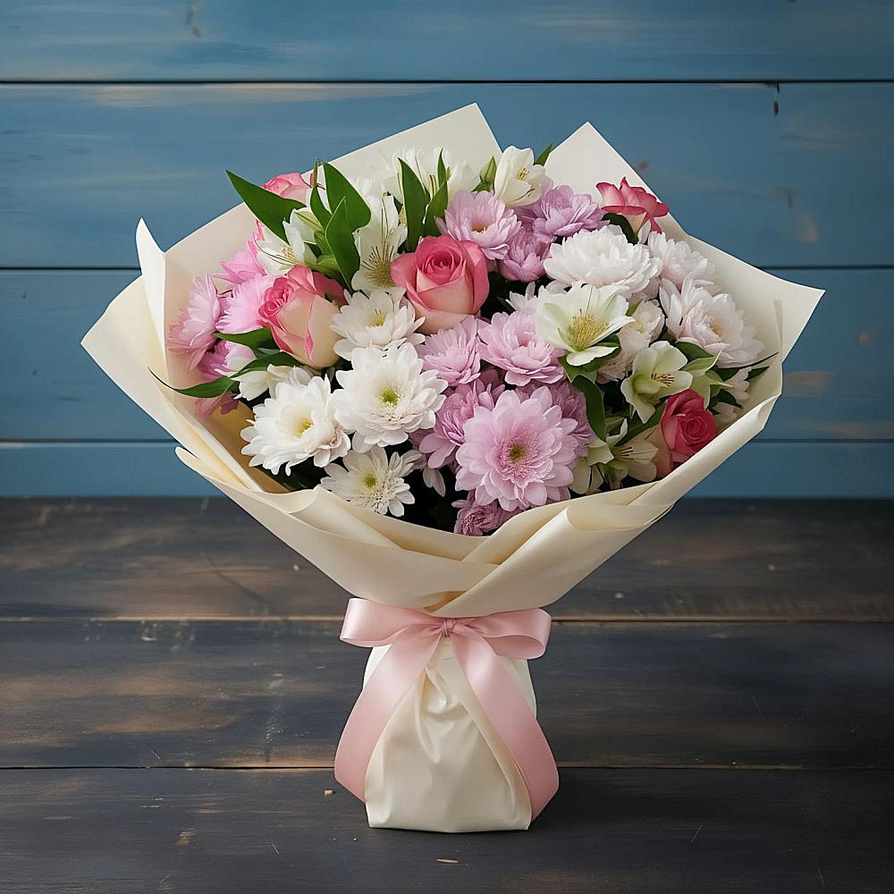 Букет цветов из: Хризантемы, Альстромерии и Розы в Северобайкальске